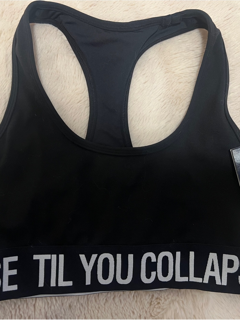 Til You Collapse Black Racerback Sports Bra with Logo Band